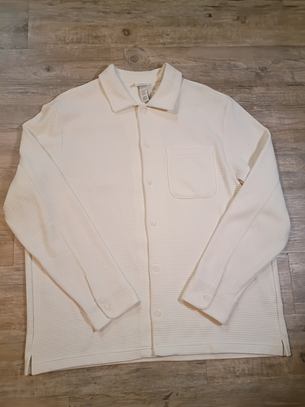 H&M Men's Cream Waffle-Knit Button-Up Shirt